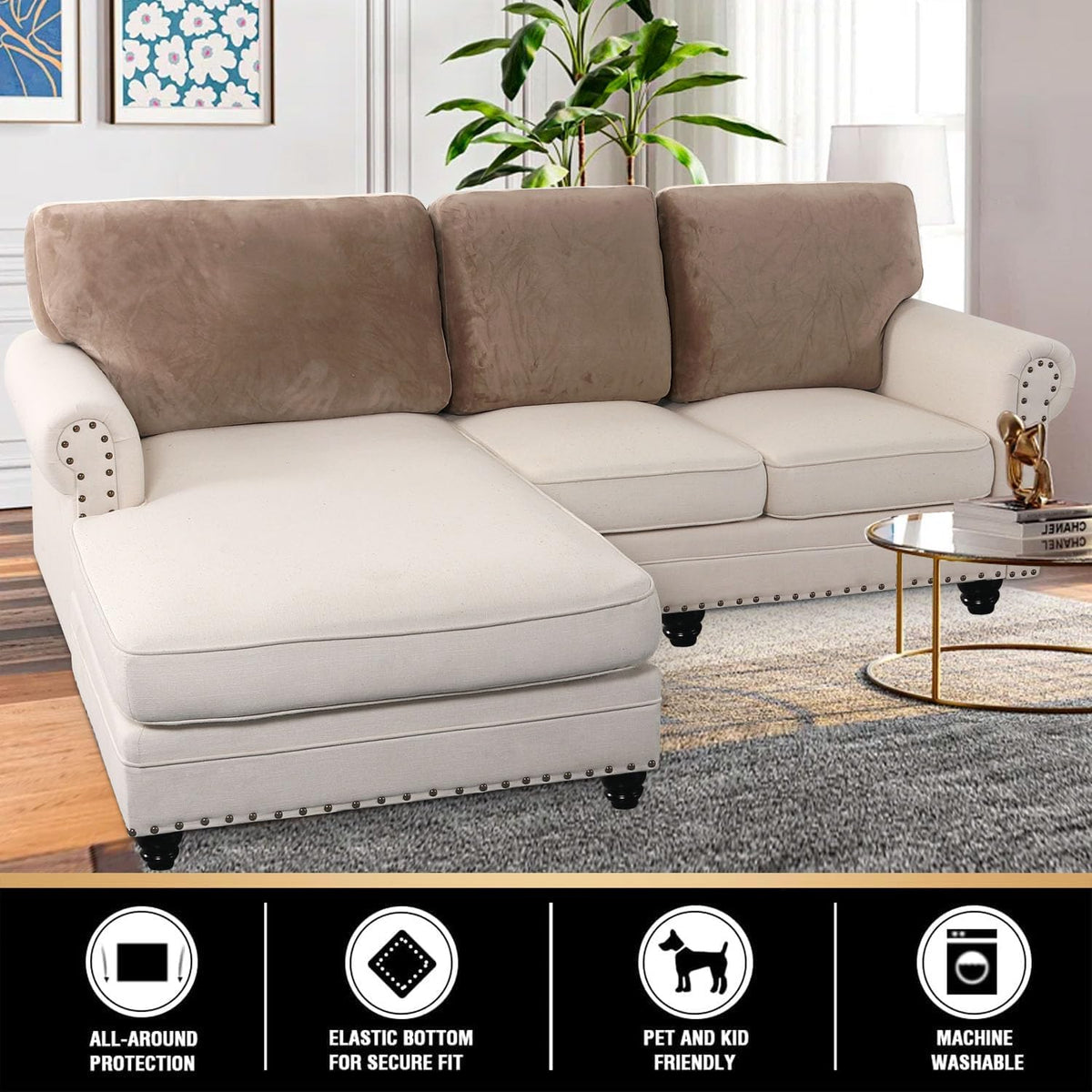 PrinceDeco Sectional Couch Covers Velvet Cushion Covers for Sectional Couch Cushion Covers for