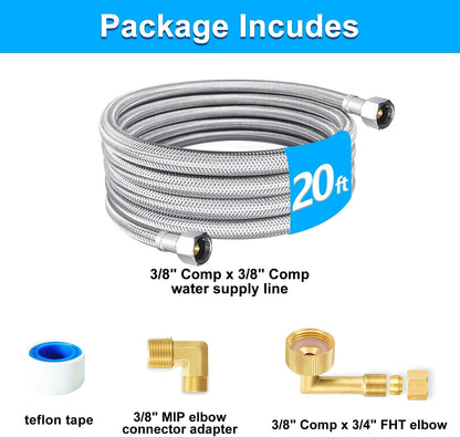 Dishwasher Installation Kit - 20 FT Premium Stainless Steel Braided Dishwasher Hose kit,Food Grade