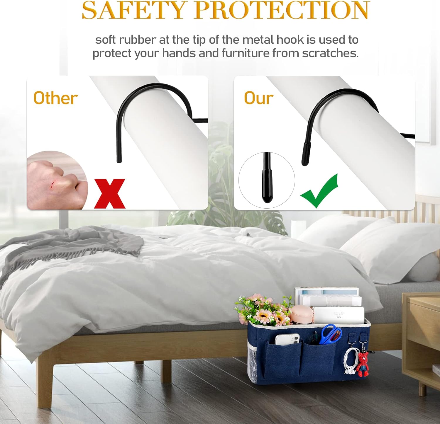 Bedside Storage Caddy/Bedside Hanging Storage Bag for Headboards Bunk Beds Dorm Rooms Book Phone
