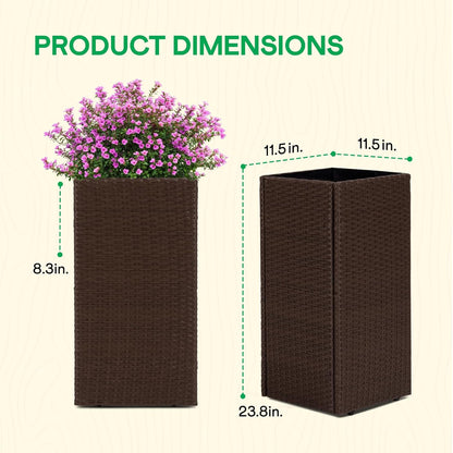 IDZO All-Weather Wicker Planters, Set of 2, 24 in Tall Wicker Planters, Self-Watering with