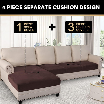 PrinceDeco Sectional Couch Covers 4 Pieces Velvet Separate Couch Cushion Covers L Shape for
