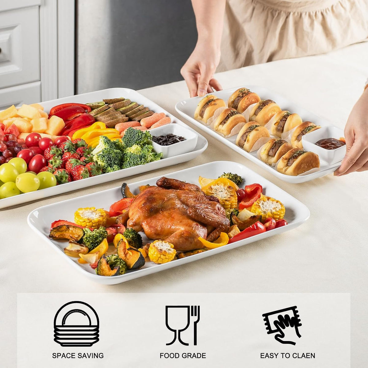 DELLING Serving Platter, 18/16/14inch Large Serving Tray, Serving Platters for Snacks, Fruit