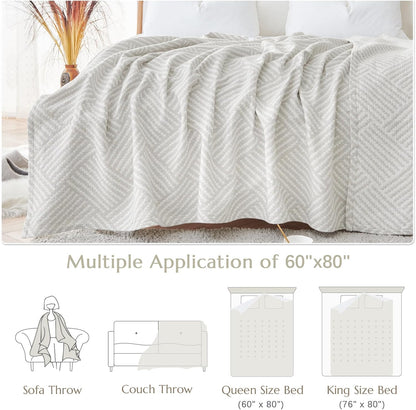jinchan Boho 100% Cotton Blanket Muslin Twin Size 60x80 Inches Lightweight 3-Layer Geometric Square