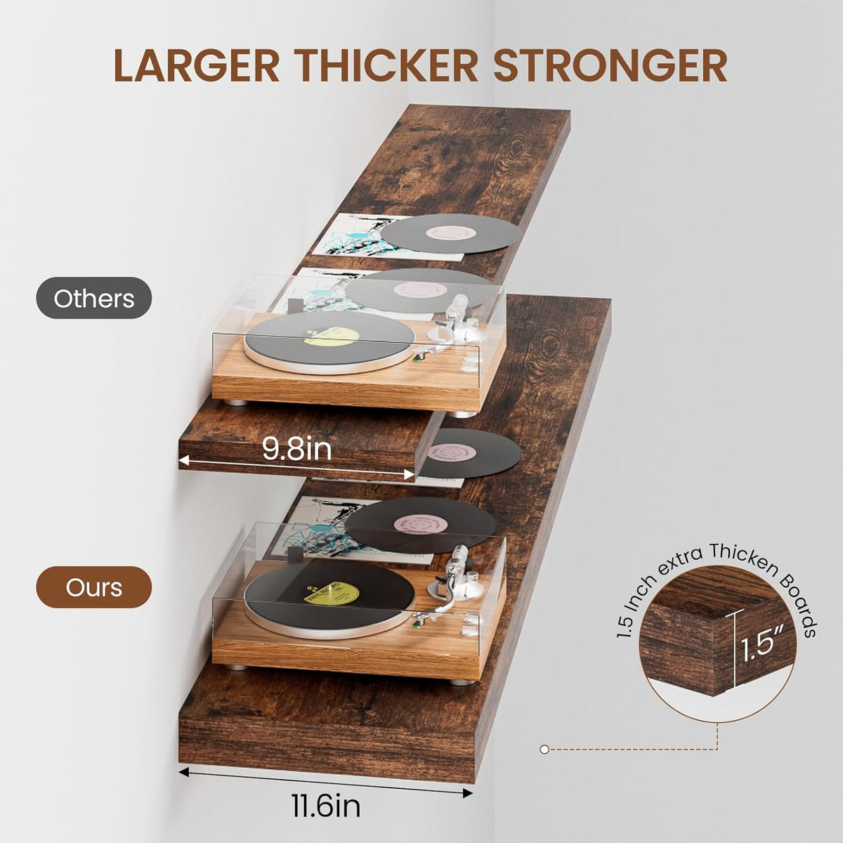 Heimlove 12 Inch Deep Floating Shelves, 55 x 12 inch Extra Long Floating Shelves for Wall, Large