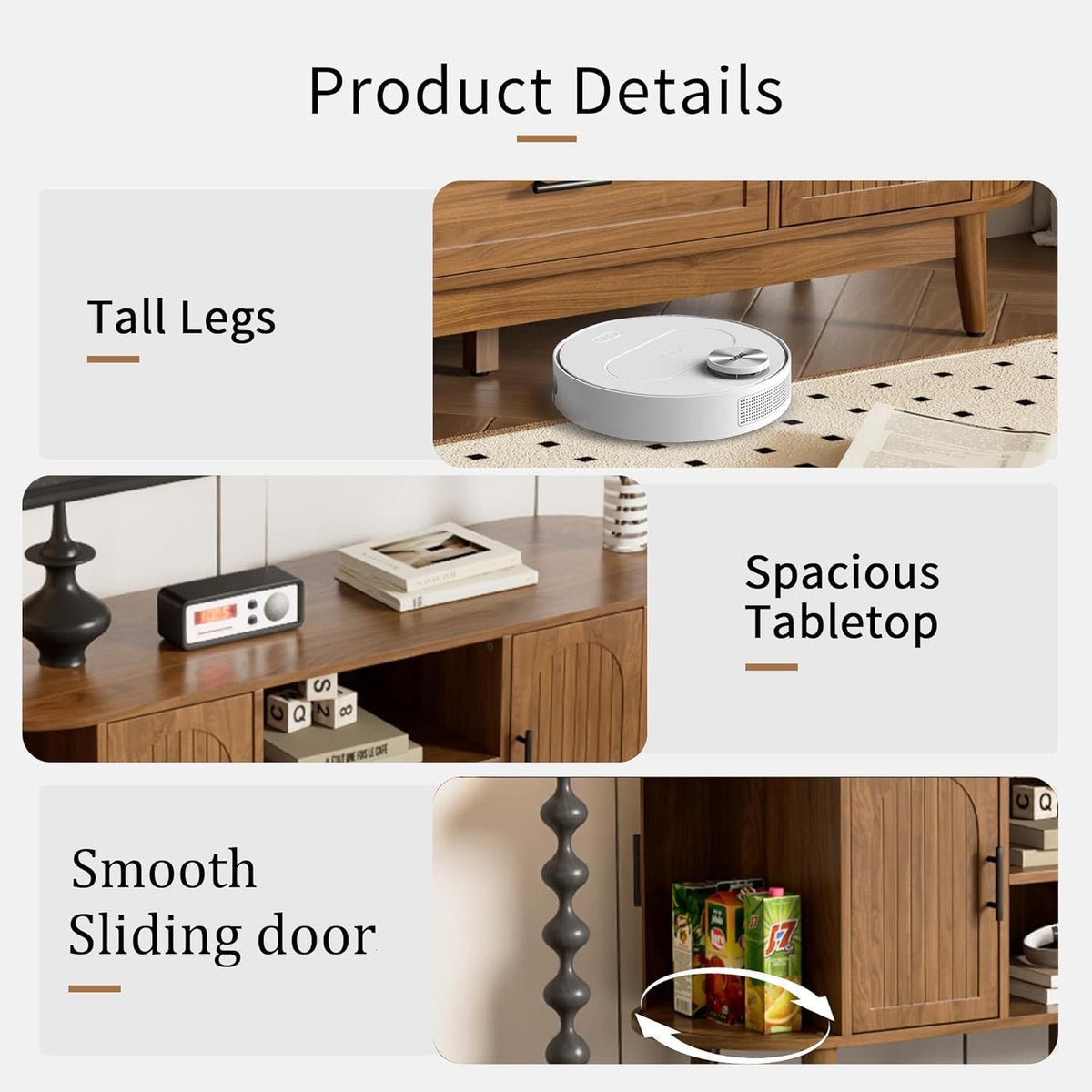 63" Fluted TV Stand for Tvs up to 70", Mid-Century Modern Entertainment Center with Drawers and