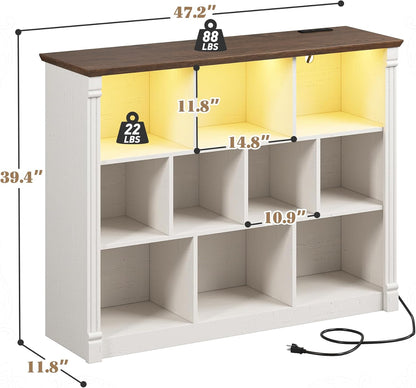 EnHomee 10 Cube Storage Organizer with LED Light and Charging Station Wood Cube Shelf White