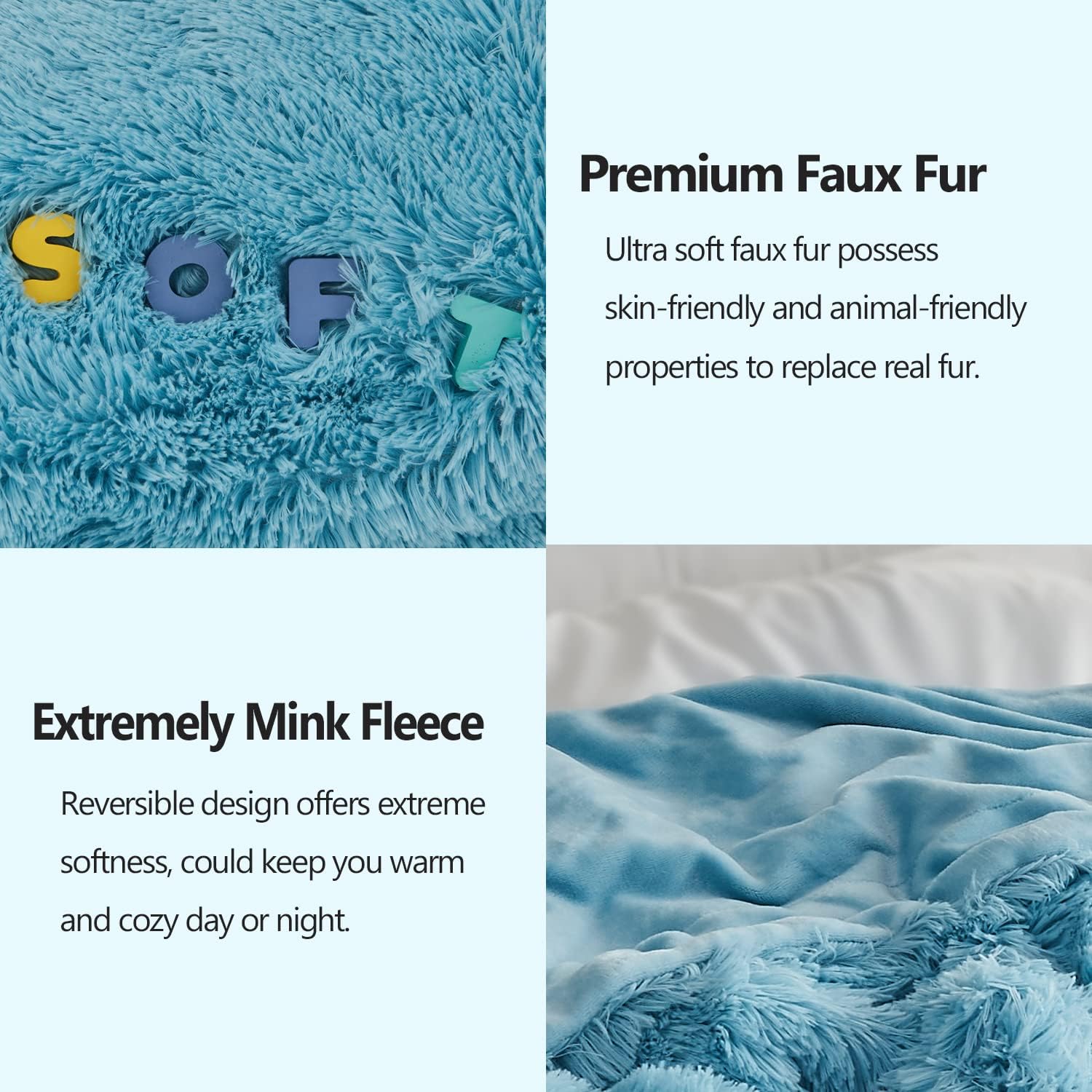 GONAAP Fuzzy Faux Fur Throw Blanket Sky Blue Super Soft Cozy Plush Fuzzy Shaggy Blanket for Couch