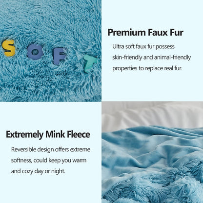 GONAAP Fuzzy Faux Fur Throw Blanket Twin Size Sky Blue Super Soft Cozy Plush Fuzzy Shaggy Blanket