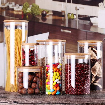 Glass Rice Storage Containers, 60 FL OZ (1800ml) Kitchen Food Jars with Airtight Lid, Stackable