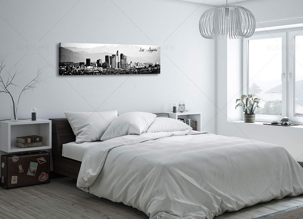 DJSYLIFE Los Angeles Skyline Wall Art Black and White USA Panoramic Cityscape Picture Canvas Prints