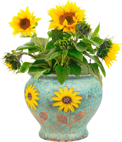 Sungmor Ceramic Hand Painted Succulent Flower Pots, 9 Inch Large Pottery Pots for Indoor Outdoor