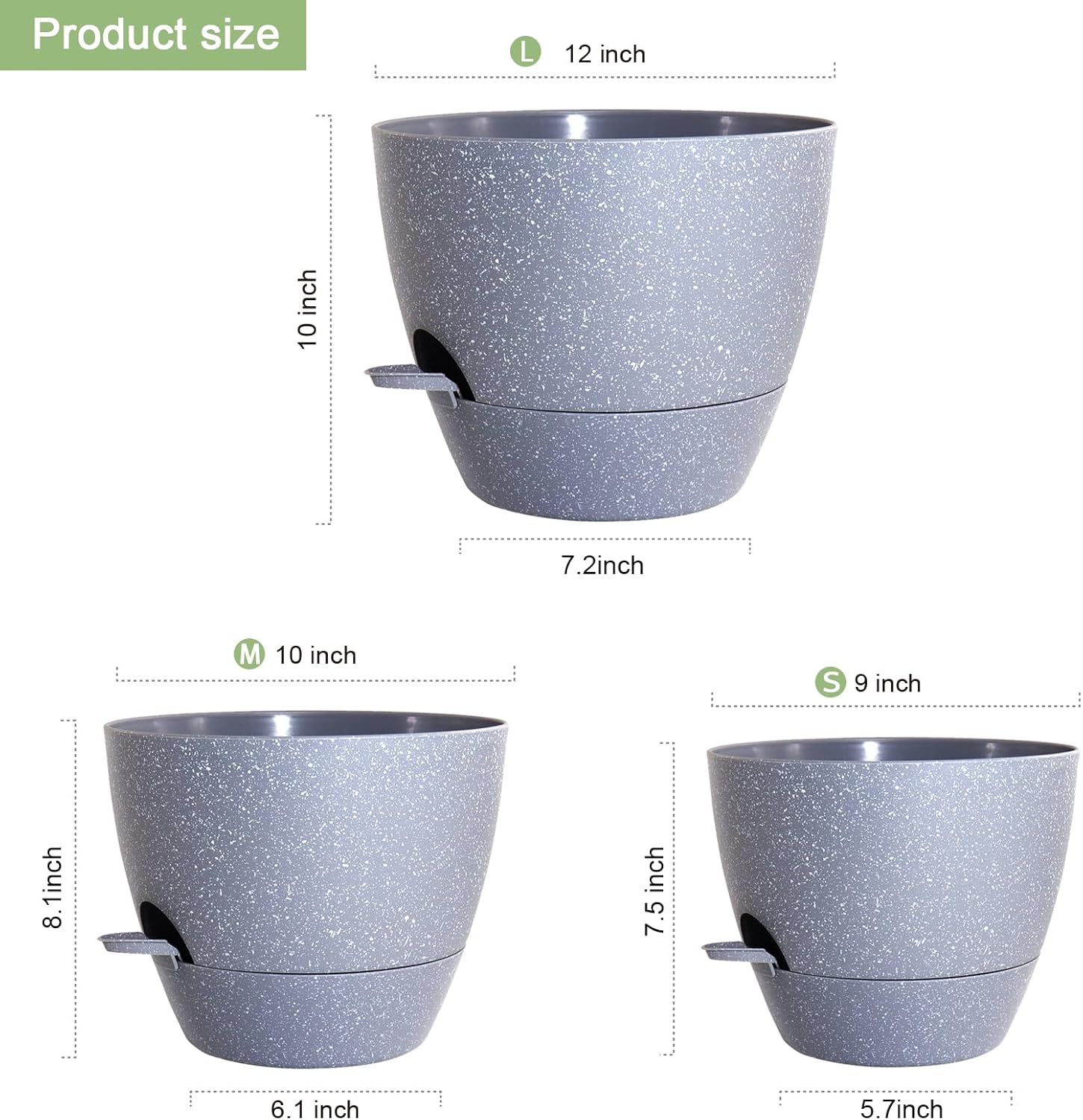 Big Self Watering Pots 12/10/9 inch, Planter, Plant Pots with Mesh Drainage Holes for Indoor