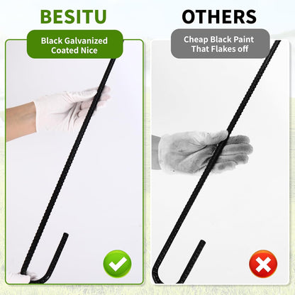 24 inches J Hook Rebar Stakes (16-Pack), Extra Long Garden Stakes with Chisel Point End Steel Rebar