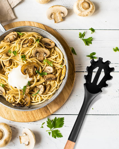 Silicone Pasta Fork, Kitchen Heat Resistant Noodle Spoon Server, BPA Free Spaghetti Strainer,12.8