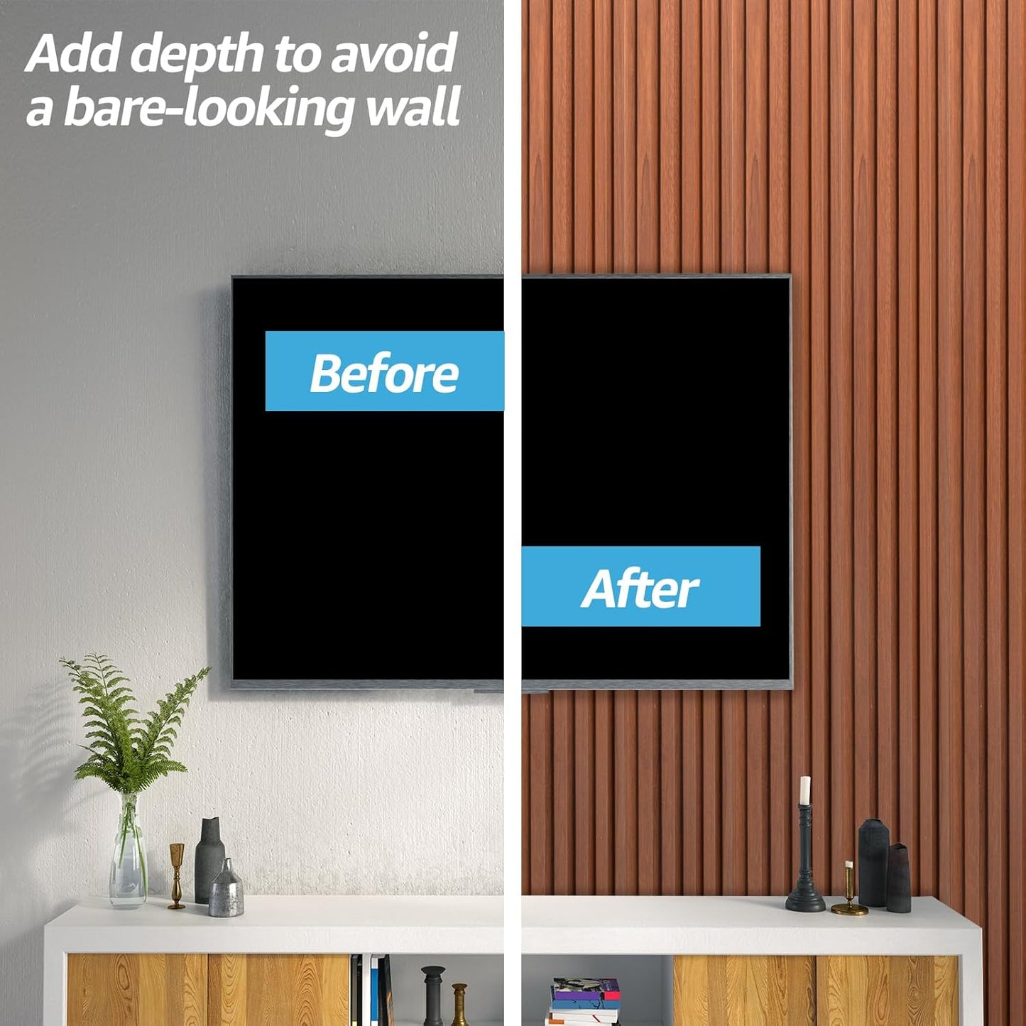 Art3d WPC Slat Wall Panels, 8-Pack 108 x 6 Inch 3D Wall Accents for Interior Wall Decor, Living