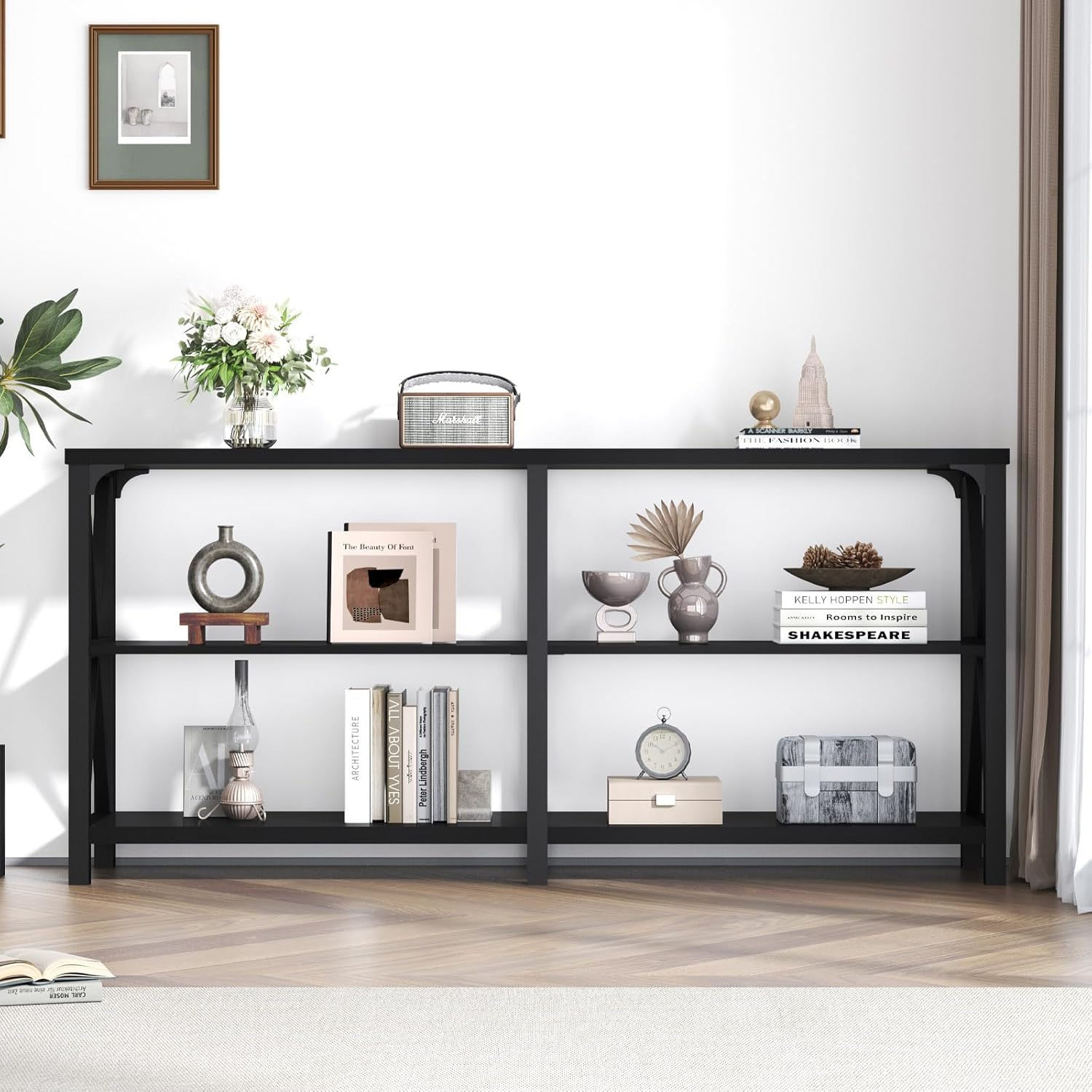 LVB Industrial Entryway Table, Farmhouse Rustic Console Tables Behind Couch, Long Metal Wooden Sofa