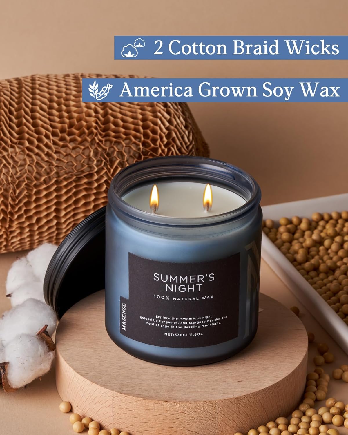 M&SENSE Summer's Night Scented Candle, 11.6oz Natural Soy Wax Clean Non Toxic for Home, Medium 2