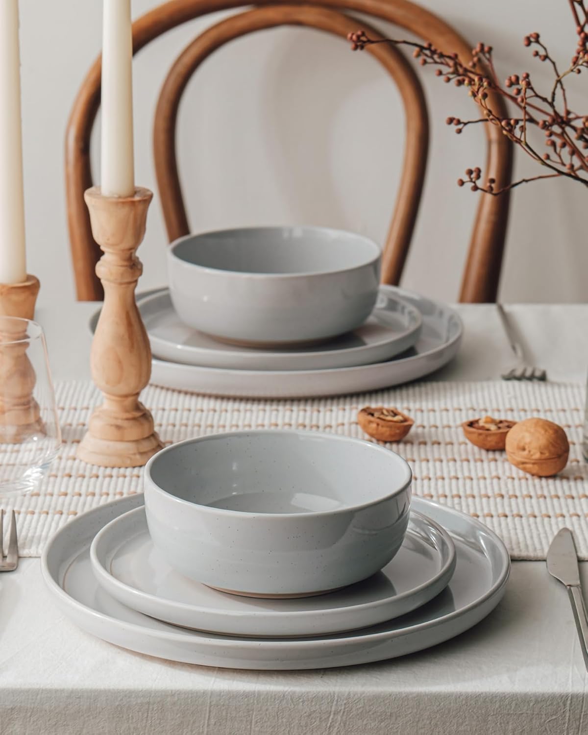 Famiware Milkyway Stoneware Dinnerware Sets with Pasta Bowls, Service for 4 (16 Pieces), Plates and