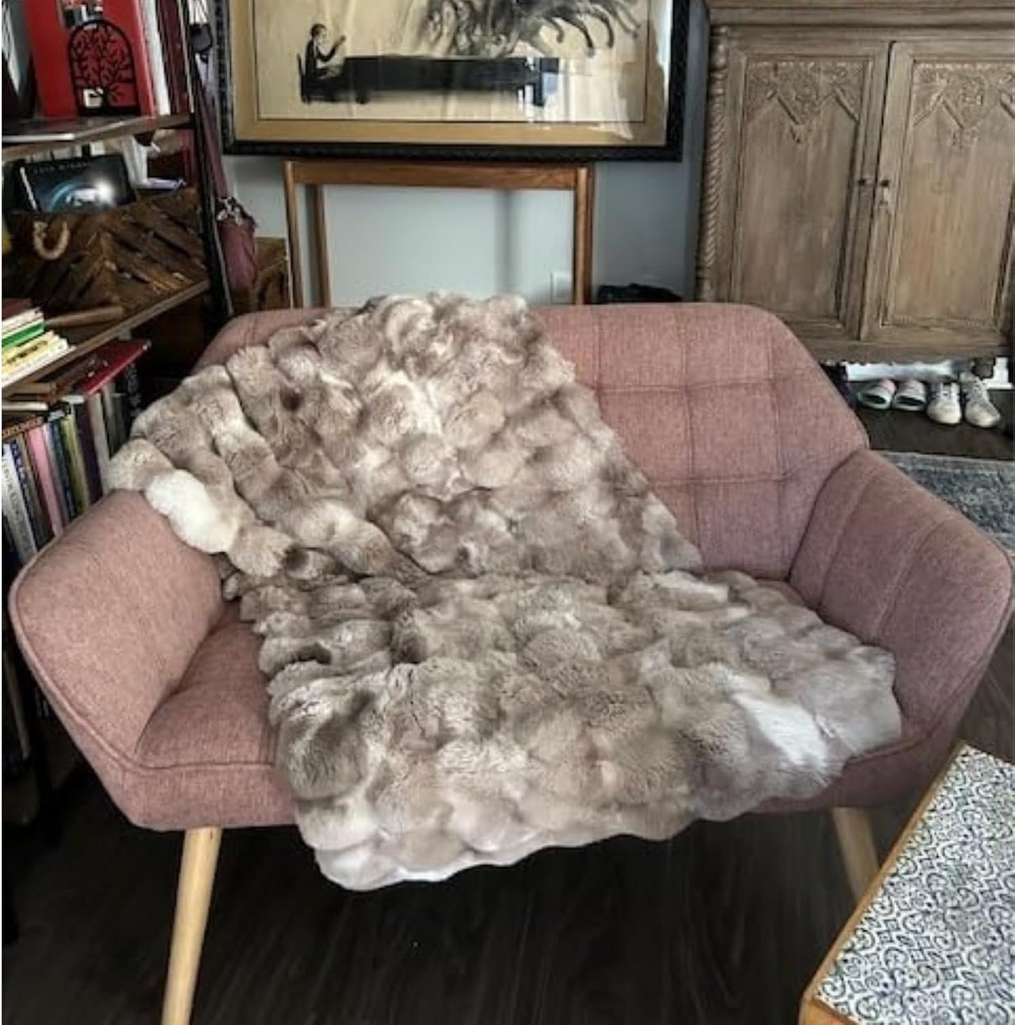 48”Small Loveseat Sofa, Modern Linen Upholstered Mini Couch 2-Seater Fluffy Love Seat with Quilting