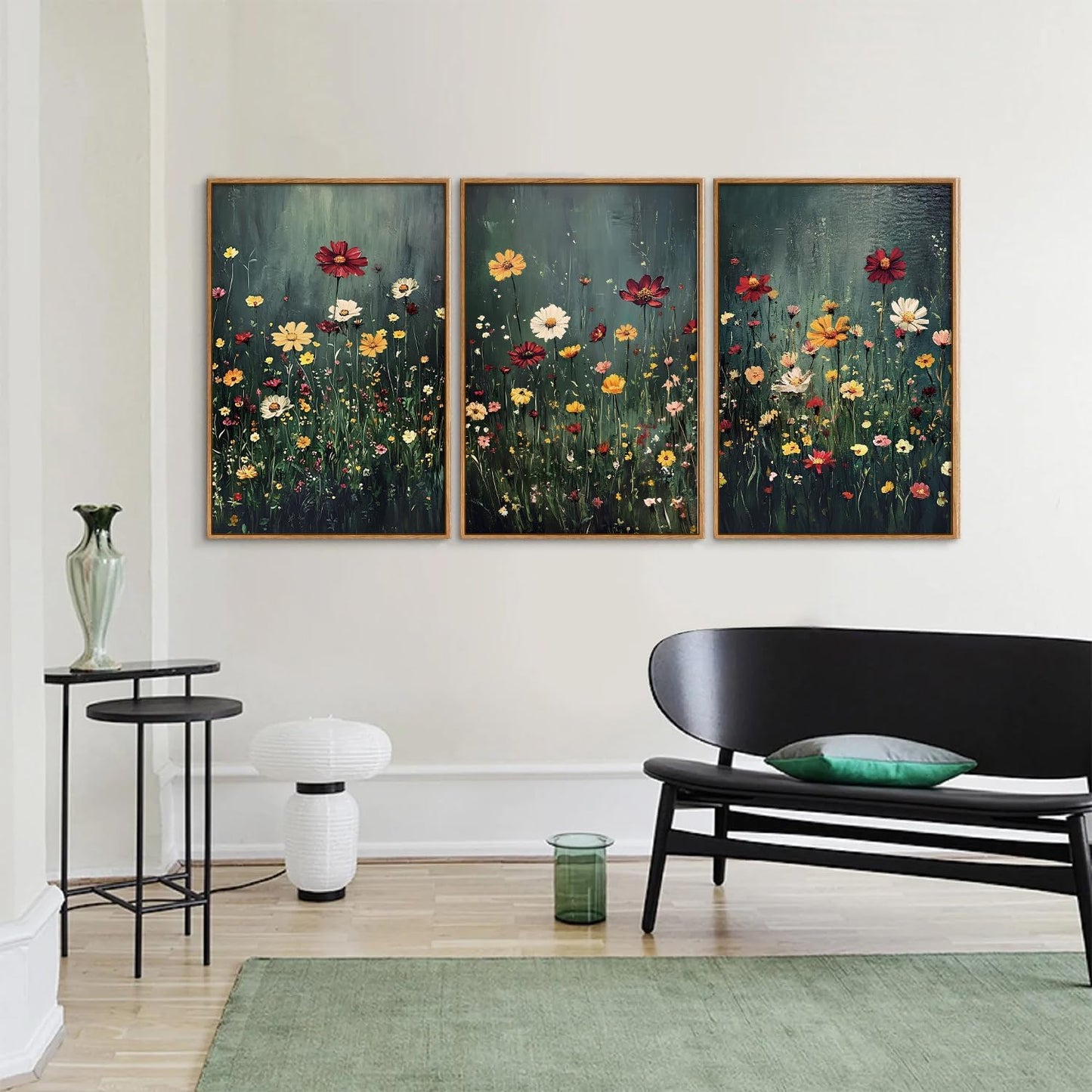 SIGNINART Vintage Floral Framed Canvas Wall Art, Dark Moody Wildflowers Wall Decor, Boho Abstract