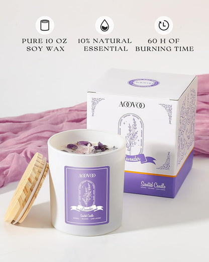 AOOVOO Lavender Scented Candles for Women - Aromatherapy Candle with Crystals Inside, 10oz Soy