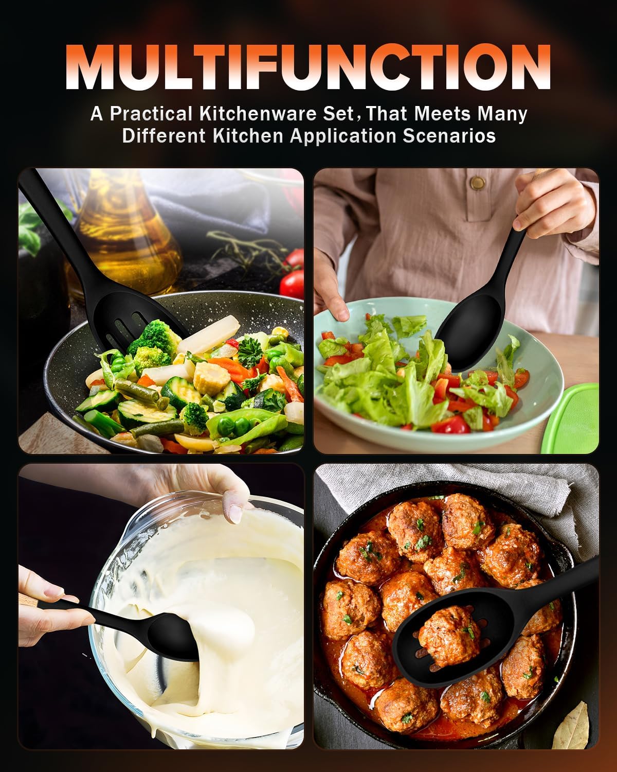 Silicone Cooking Spoons, Great for Scooping Sides and Serving Hearty Stews, BPA-Free Matte