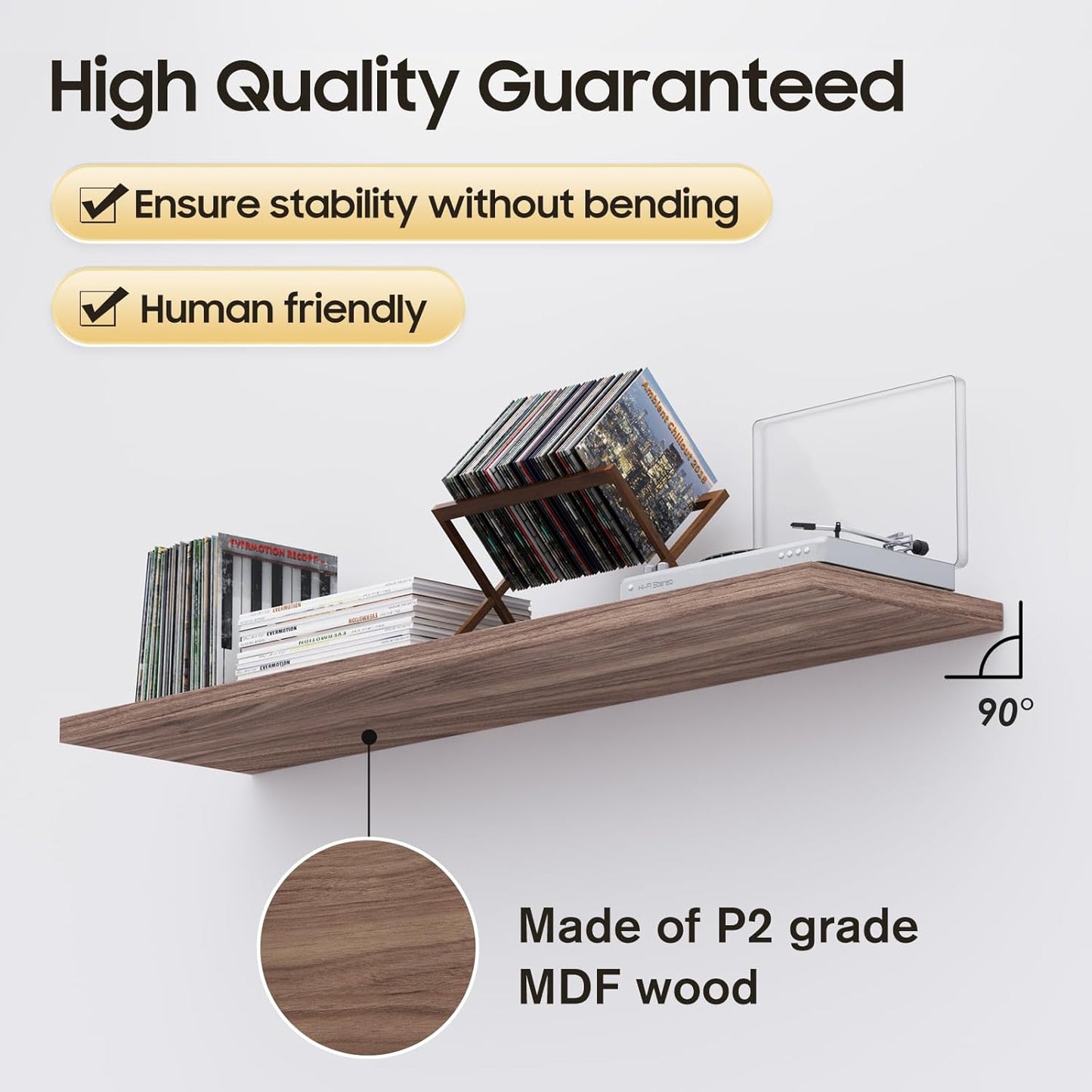Floating Shelf, Set of 2 Wall Shelf, 24 in W x 12.75 in D x 2 in H Wooden Floating Wall Shelf with