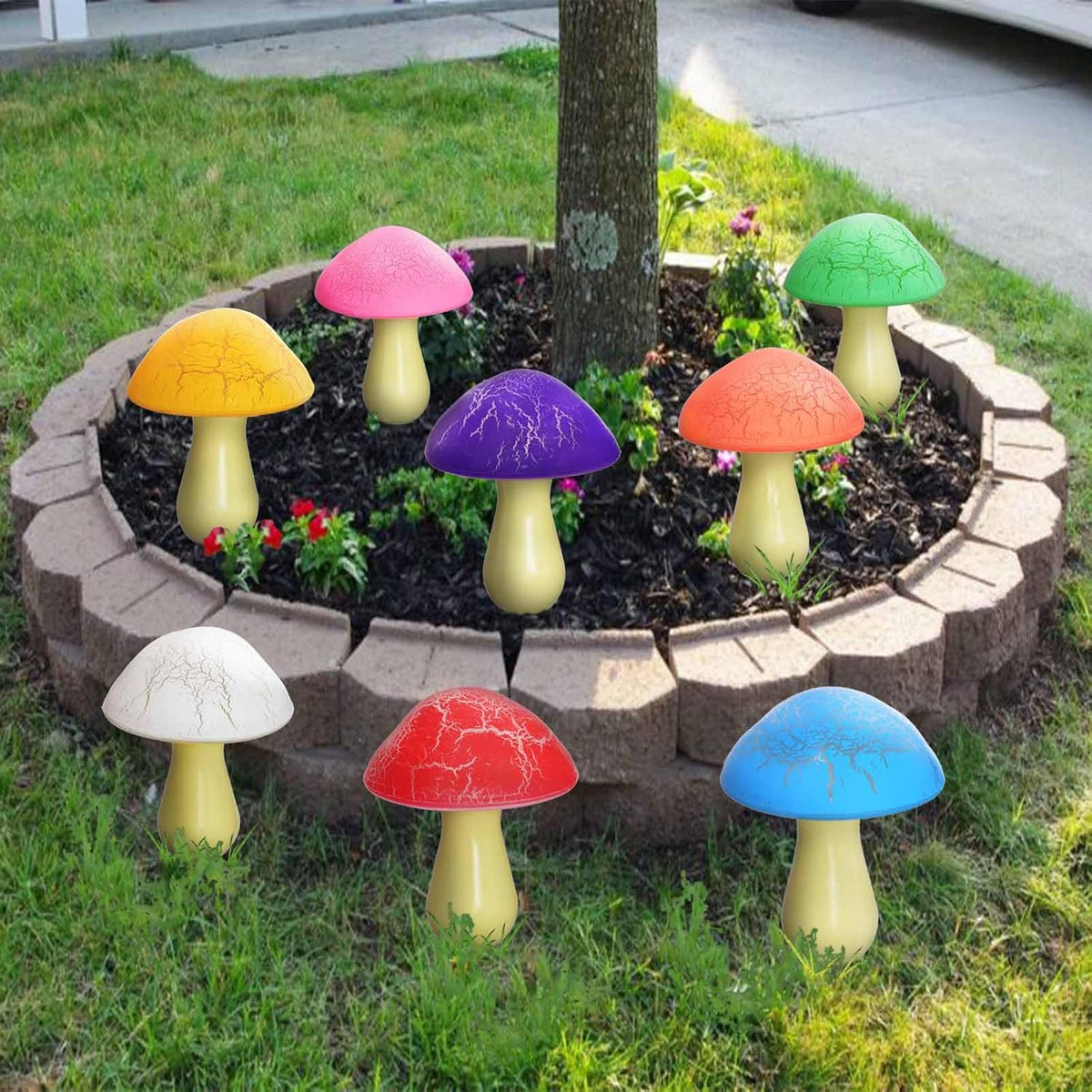 Homeleo 8-Pack Cracked Mushrooms for Garden Decor, Solar Mushroom Lights Outdoor, Super Cute
