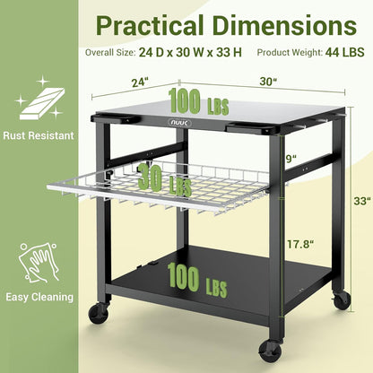 NUUK Outdoor Grill Cart 30"x 24" Pizza Oven Table 3-Shelf with Drawer BBQ Grilling Carts Outside
