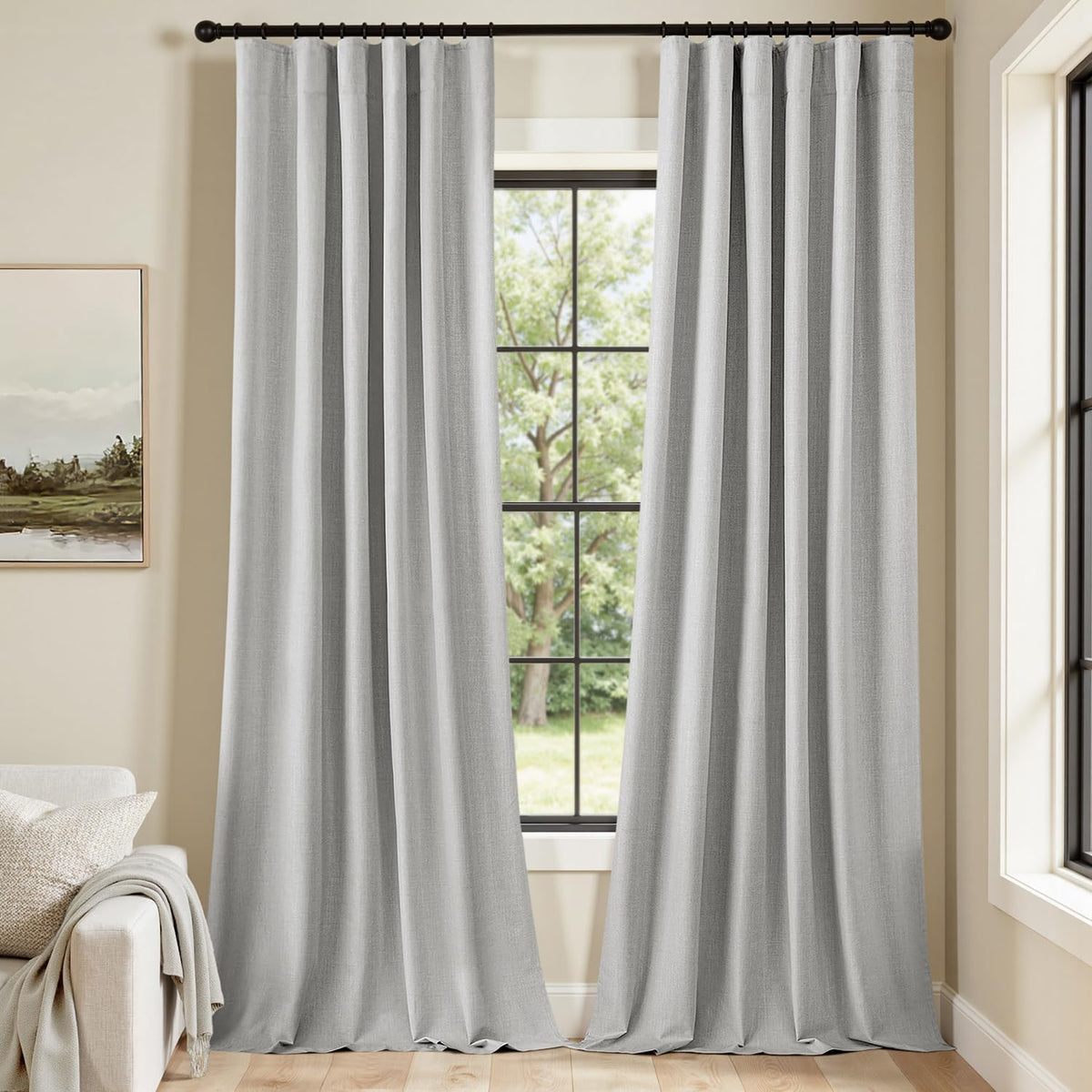 MIULEE 100% Blackout Curtains 108 Inch Long 2 Panels Set for Bedroom, Thick Luxury Faux Linen Black