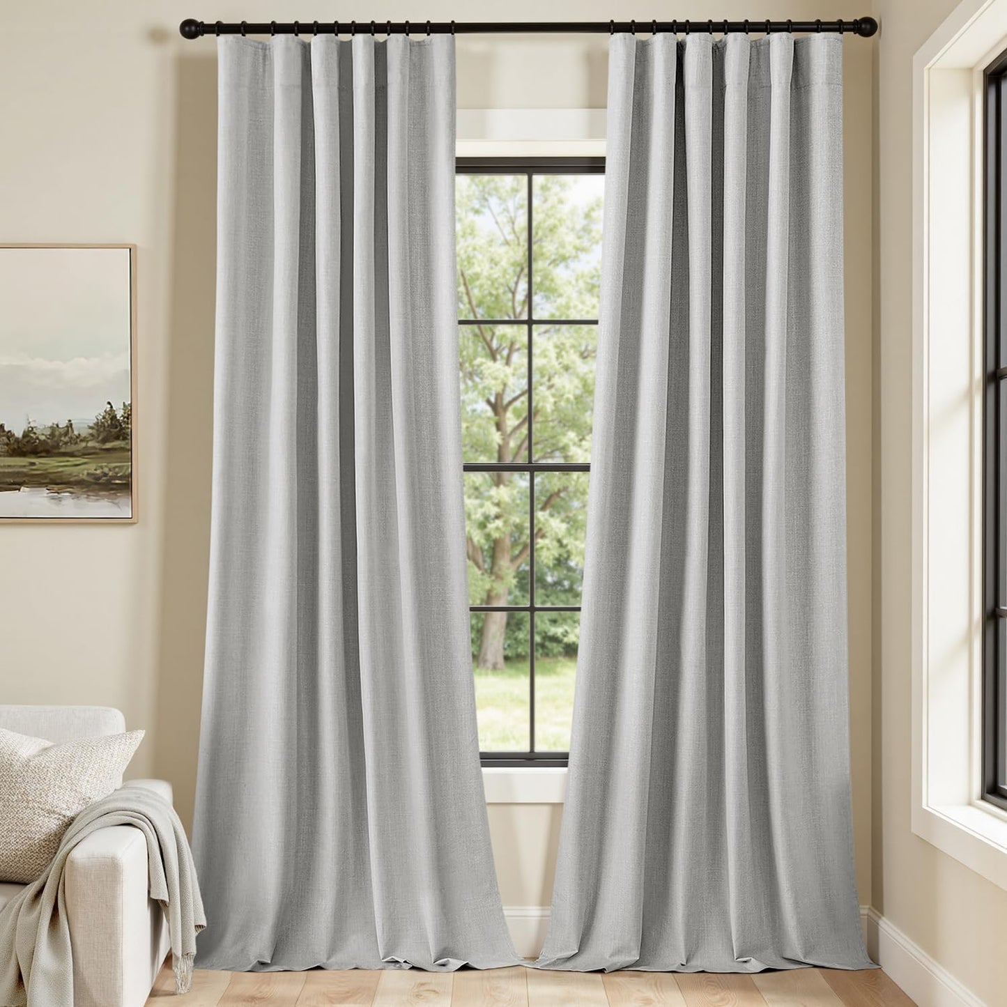 MIULEE 100% Blackout Curtains 90 Inch Long 2 Panels Set for Bedroom, Thick Luxury Faux Linen Black