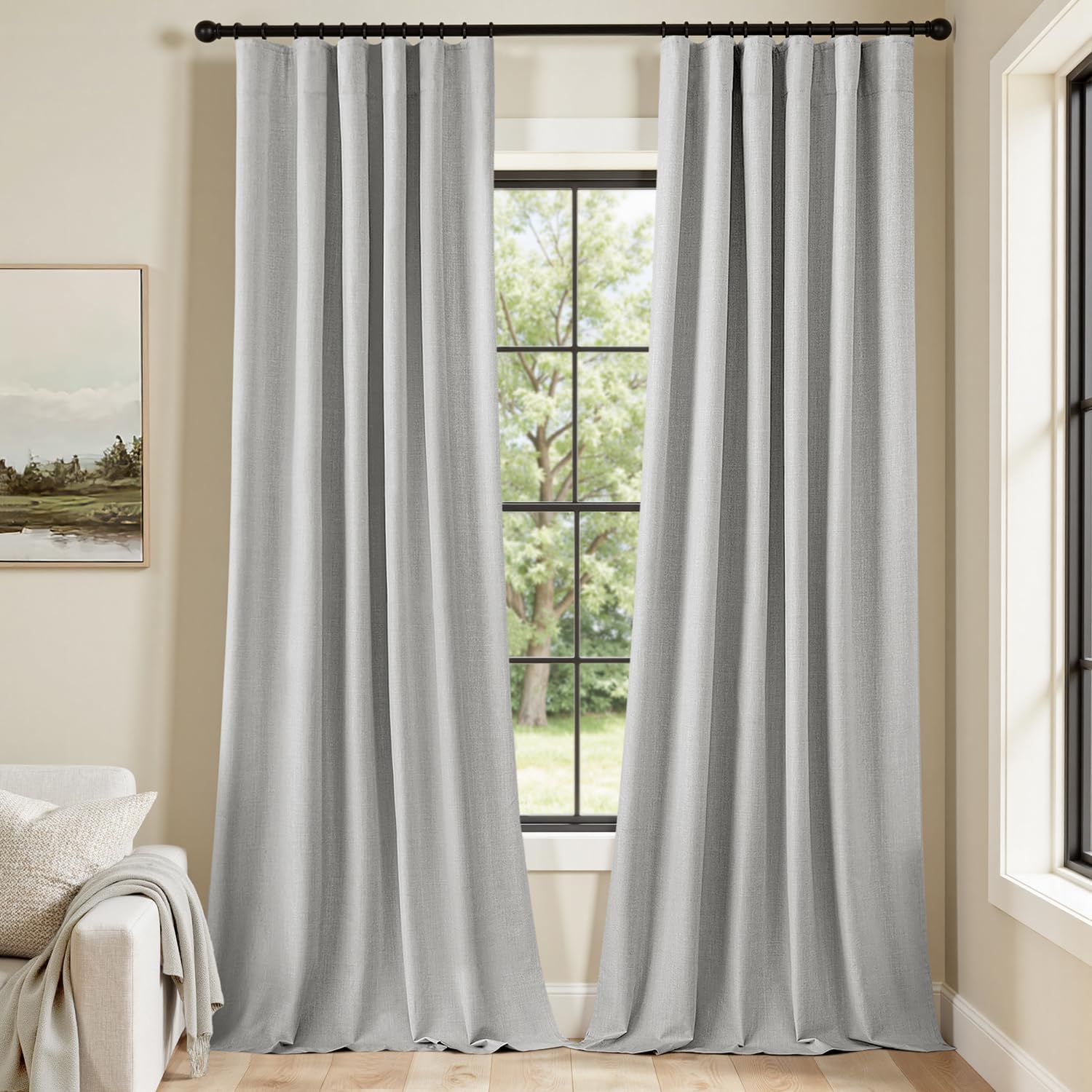MIULEE 100% Blackout Curtains 120 Inch Long 2 Panels for Bedroom, Thick Luxury Faux Linen Black Out