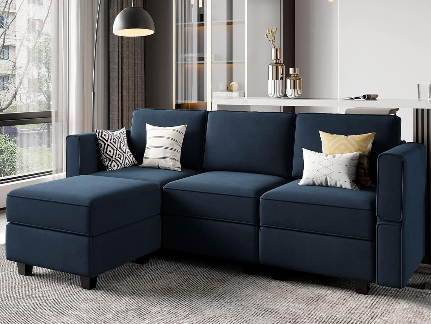 Belffin Convertible Sectional Sofa with Chaise Velvet L Shaped Sofa Couch Modular Sectional Sofa