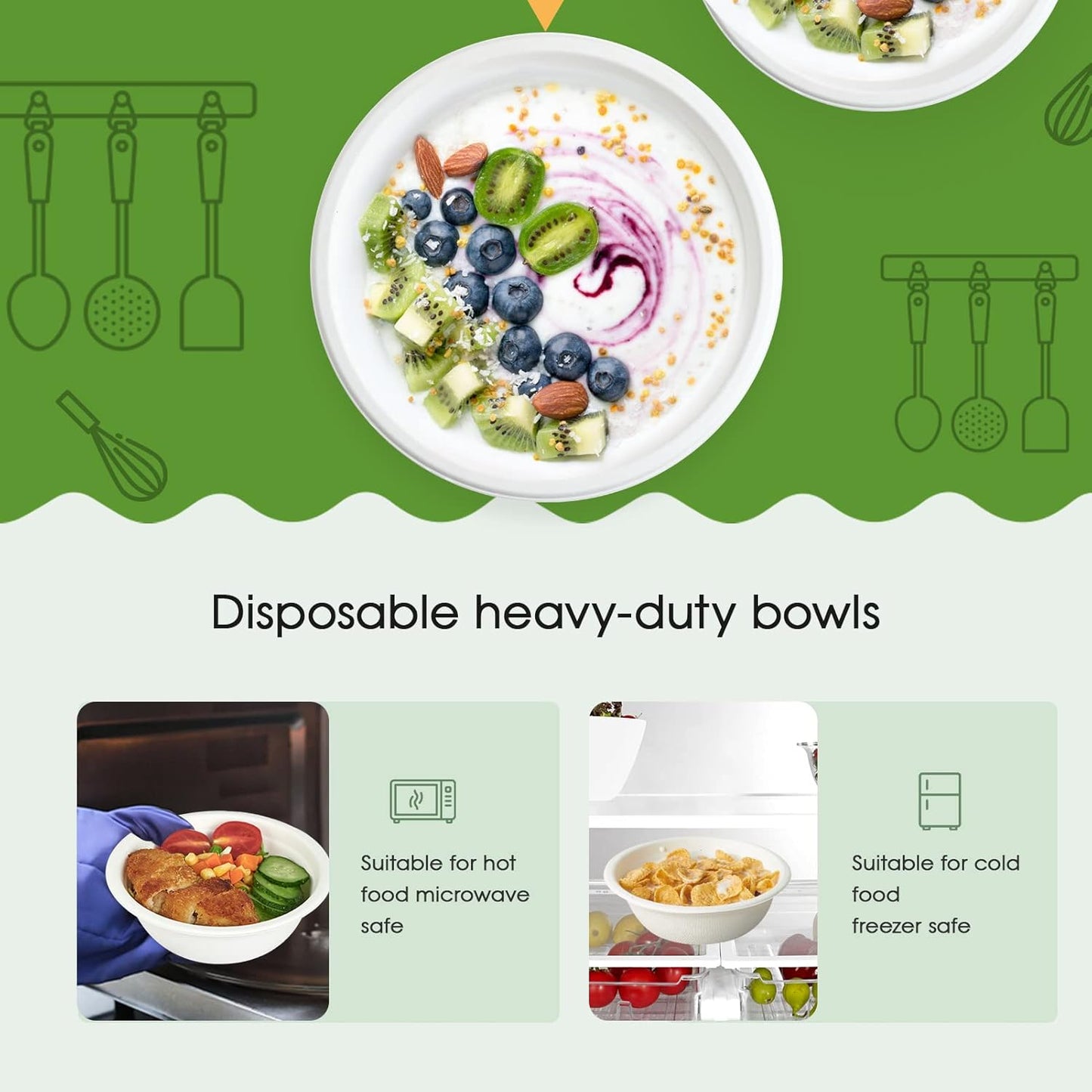 ECOLipak 16 oz Paper Bowls, [150-Pack] Compostable Paper Bowls Bulk, Heavy-duty Disposable Bowls