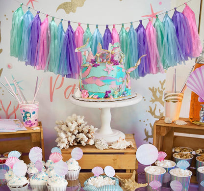 Blue Purple Mint Green Pink Tissue Paper Tassel Garland,Tissue Tassel Banner for Party