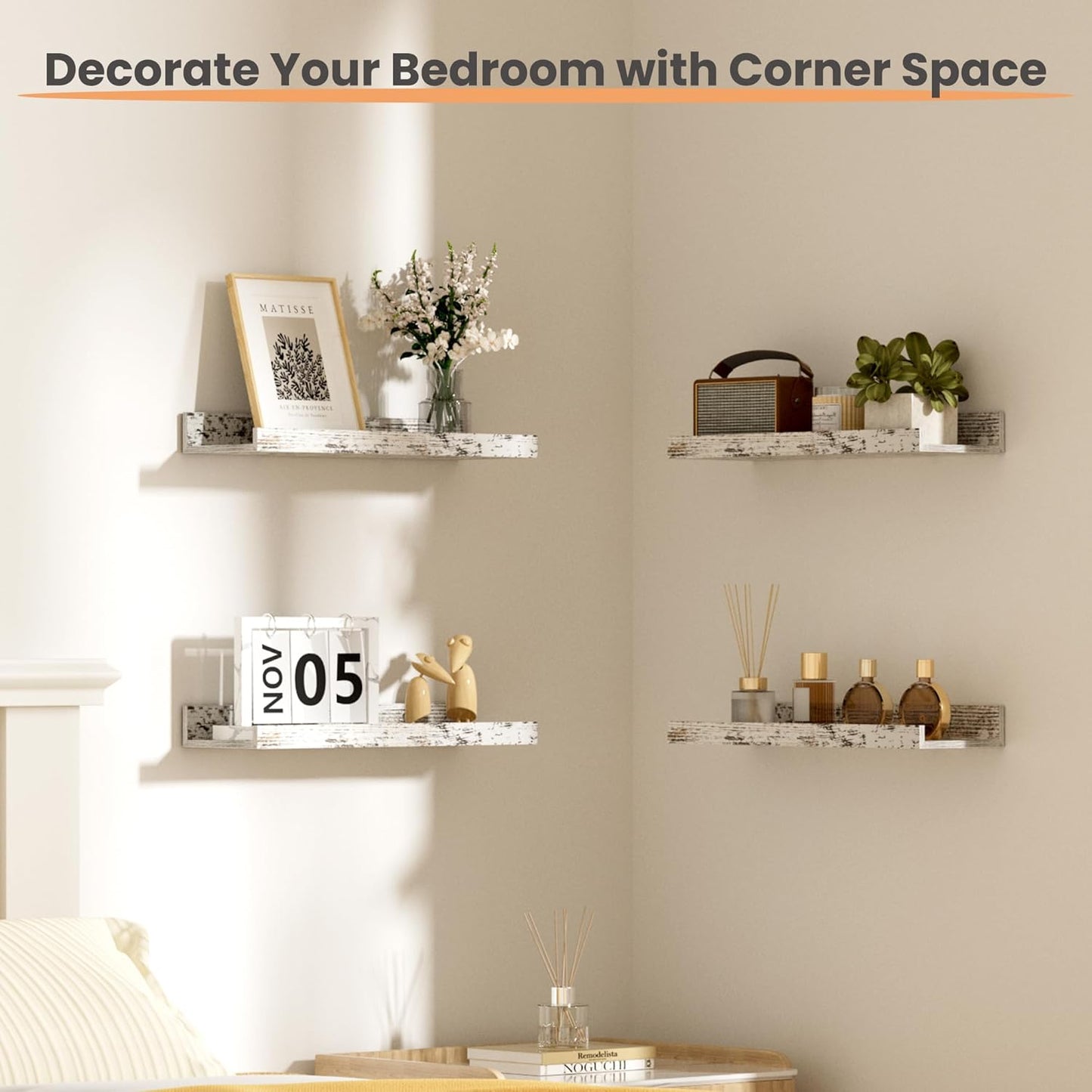 upsimples Floating Shelves for Wall, Wall Shelves for Decor Storage Set of 6, Wall Mounted Wood