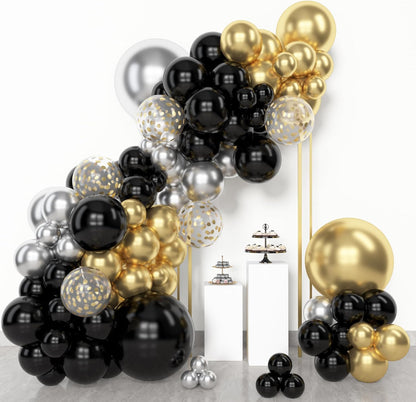 Amandir 153pcs Black and Gold Balloons Arch Garland Kit Different Sizes 18 12 10 5inch Latex
