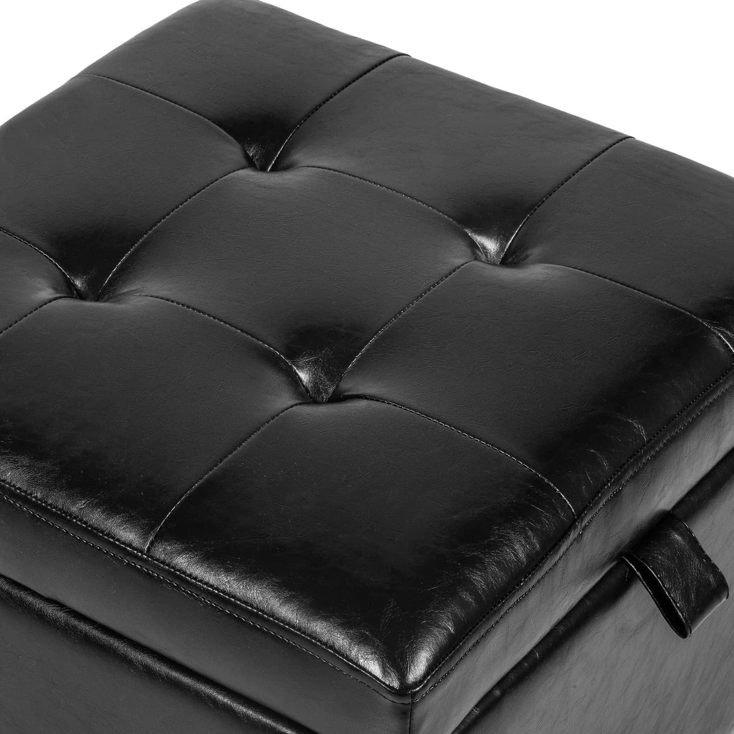 Adeco Storage Ottoman Foot Rest Stool, Leather Ottoman Footstool with Solid Wood Legs and Hinged