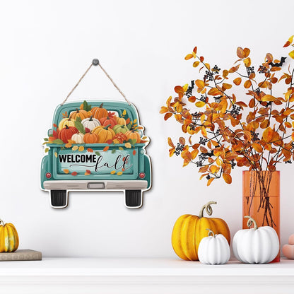 Welcome Fall Wood Hanging Truck Decoration, Autumn Wooden Signs, Rustic Thanksgiving Decoration