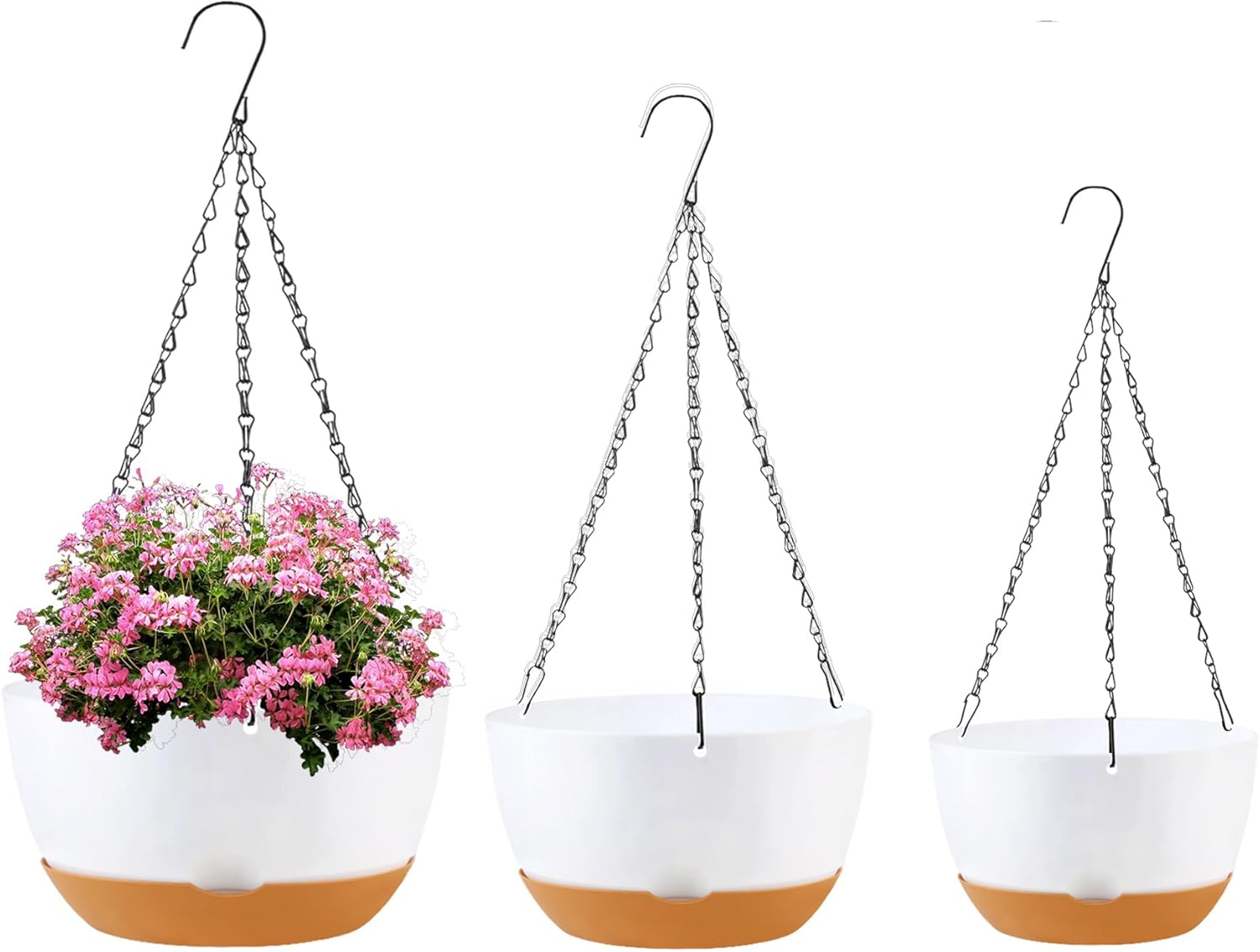 8/10/12 inch Hanging Planters for Indoor Outdoor Plants with Self-Watering Pots, 3 Pack Plastic