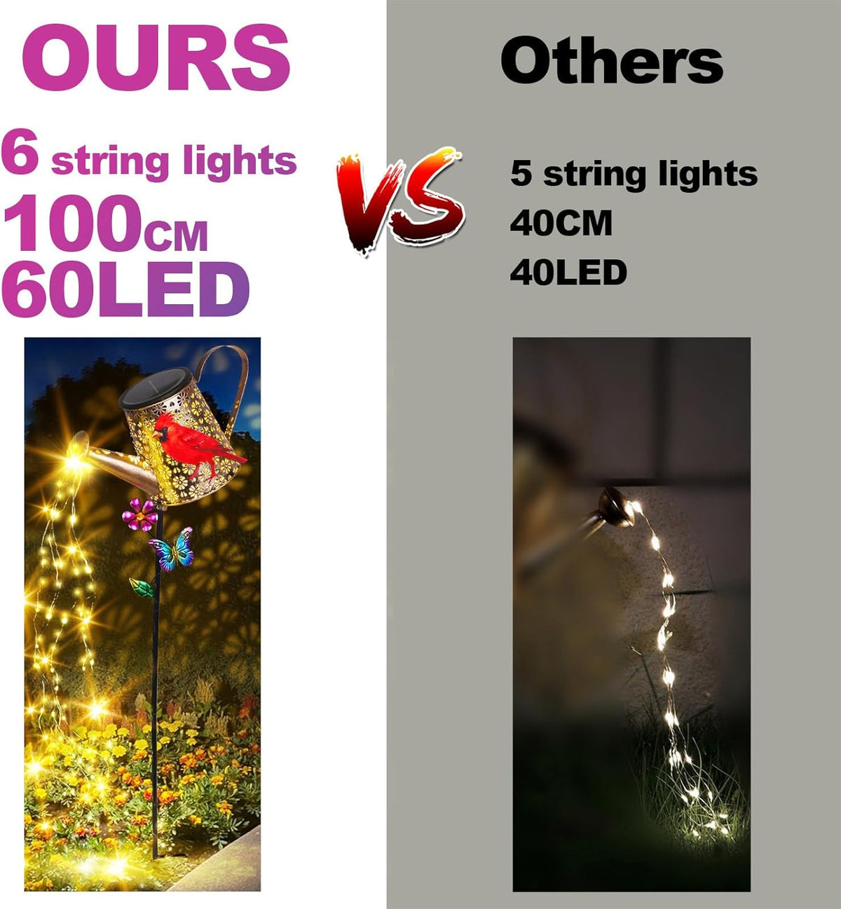 Solar Lights Outdoor Decorative, 39.4'' Metal Solar Watering Can Lights with Red Cardinal
