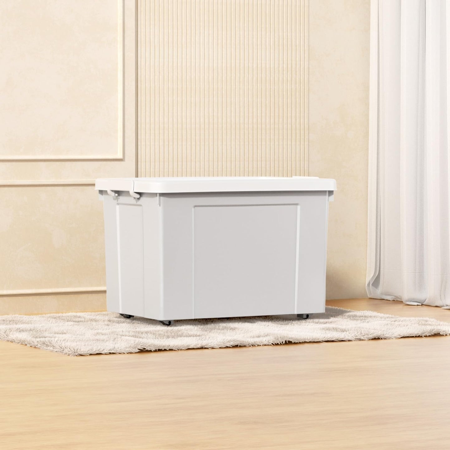 Cetomo Lidded Storage Bin with Handle, Tote Organizing Container with Wheels, Lid and Secure
