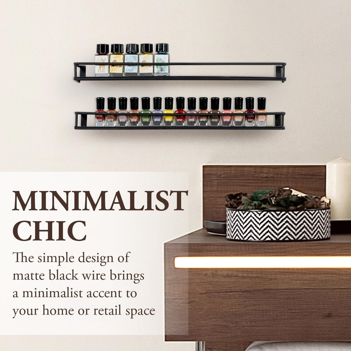 MyGift 16 Inch Wall Mounted Black Metal Nail Polish and Essential Oil Display Shelves, Kitchen