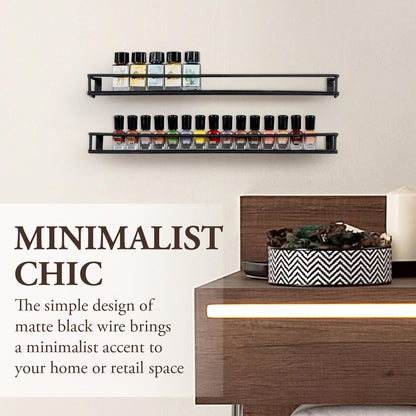 MyGift 16 Inch Wall Mounted Black Metal Nail Polish and Essential Oil Display Shelves, Kitchen
