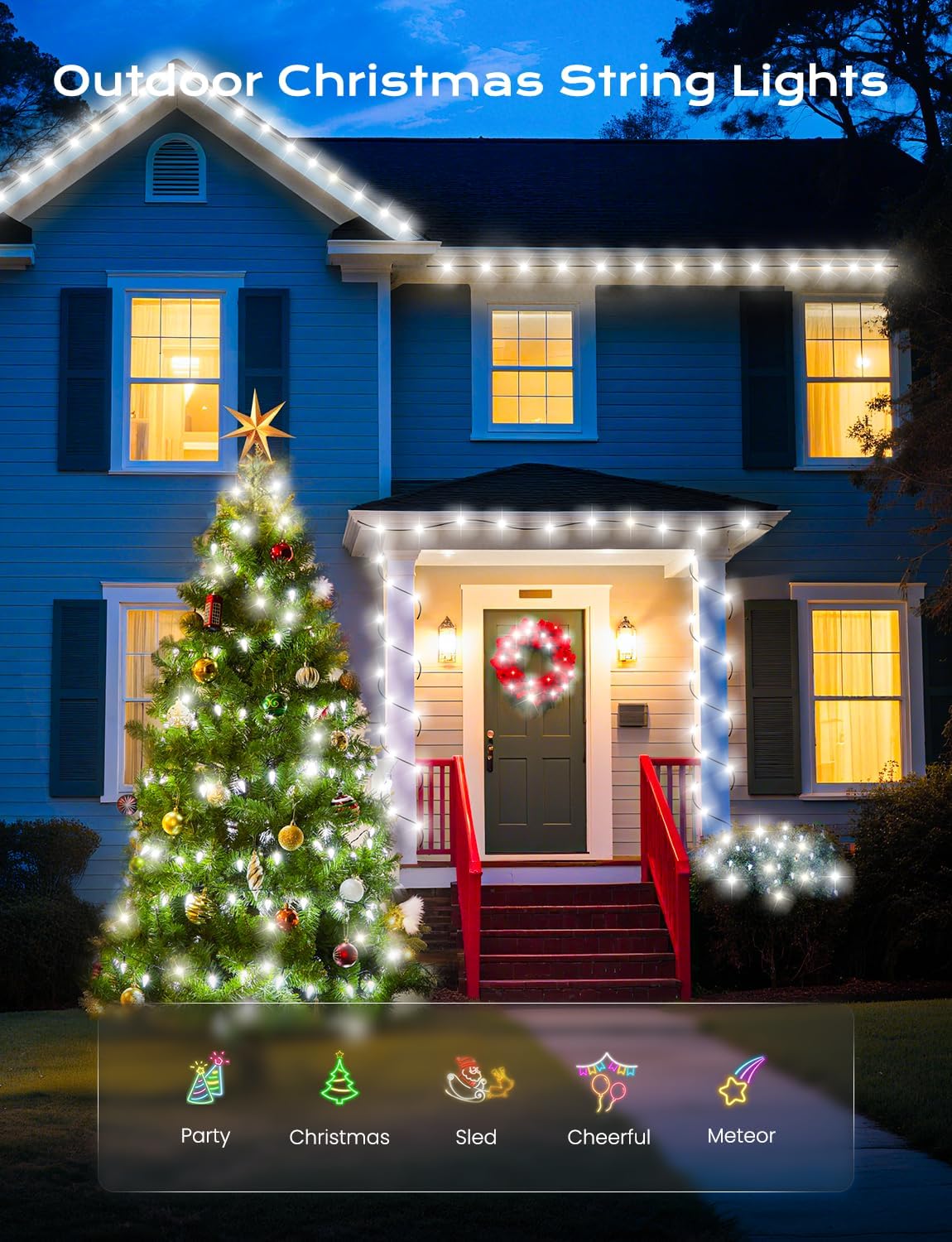 Brightown Solar Operated C6 Strawberry String Lights, 39ft 100 LEDs White LED Christmas Fairy