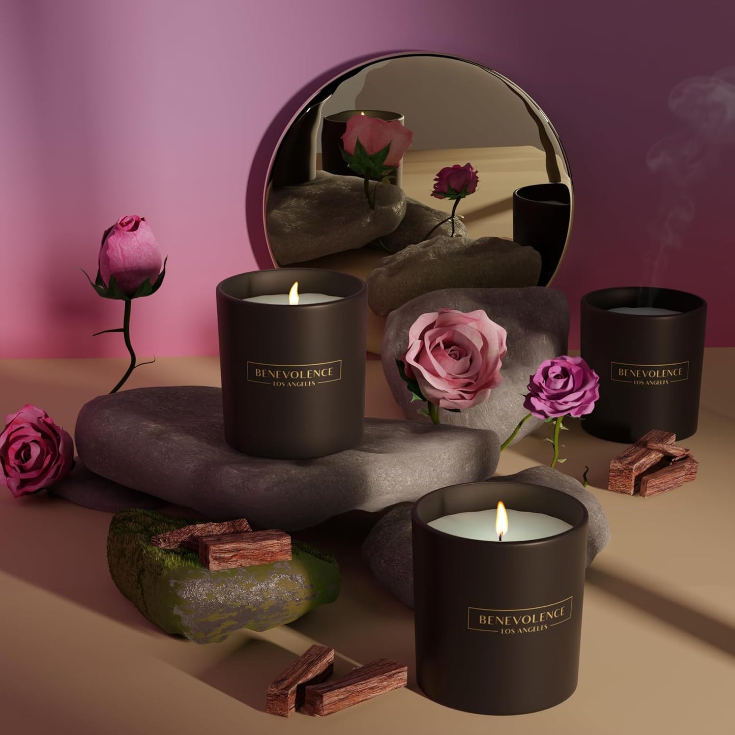 Benevolence LA Clearance Candles Rose & Sandalwood Scented Candle | Soy Candles, Black Candle for