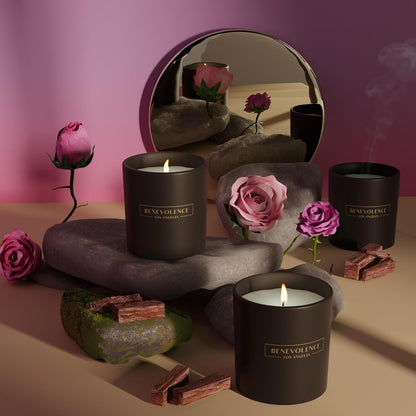 Benevolence LA Clearance Candles Rose & Sandalwood Scented Candle | Soy Candles, Black Candle for