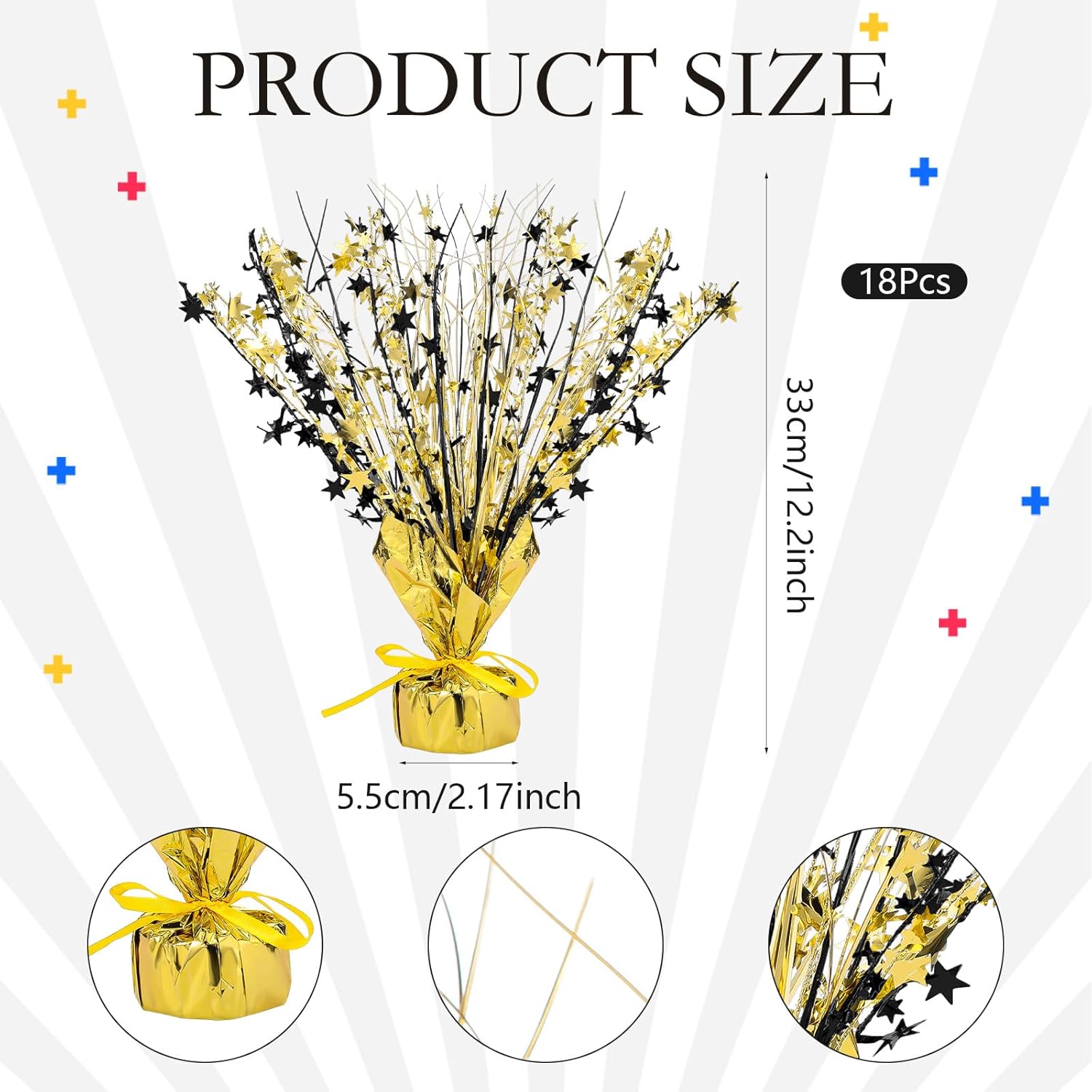 Crowye 18 Pieces Metallic Foil Spray Centerpiece Party Star Table Decoration Burst Metallic Table