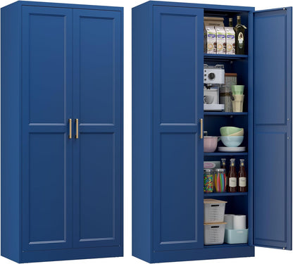 71" Metal Pantry Cabinet, Tall Kitchen Pantry Storage Cabinet with 4 Adjustable Shelves and Gold