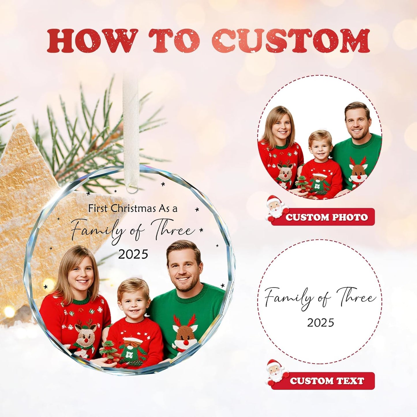 Family Christmas Ornaments 2025 Personalized, Custom Name, Photo Ornaments for Christmas Tree